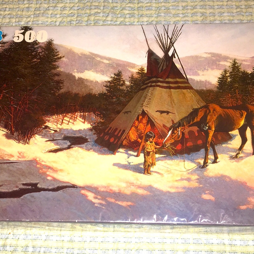 Frontier Days The Gift MB 500 Pc 1990 Vintage Puzzle perfect pre-Loved Condition